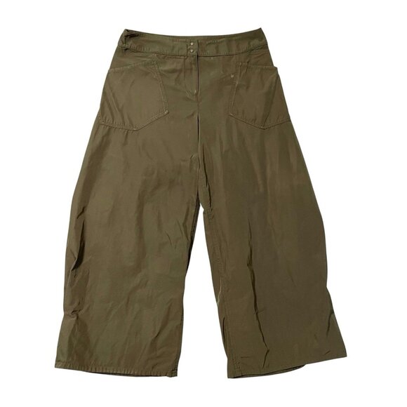 Babette Wide Leg Crepe Lantern Barrel-Leg Cropped Pant Lagenlook Green sz Small - Picture 1 of 11